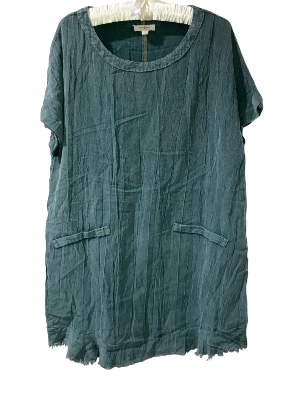 Umgee USA Army Green Lagoon Boho Dress Cover Up Fringe Raw Frayed Hem Sz Medium